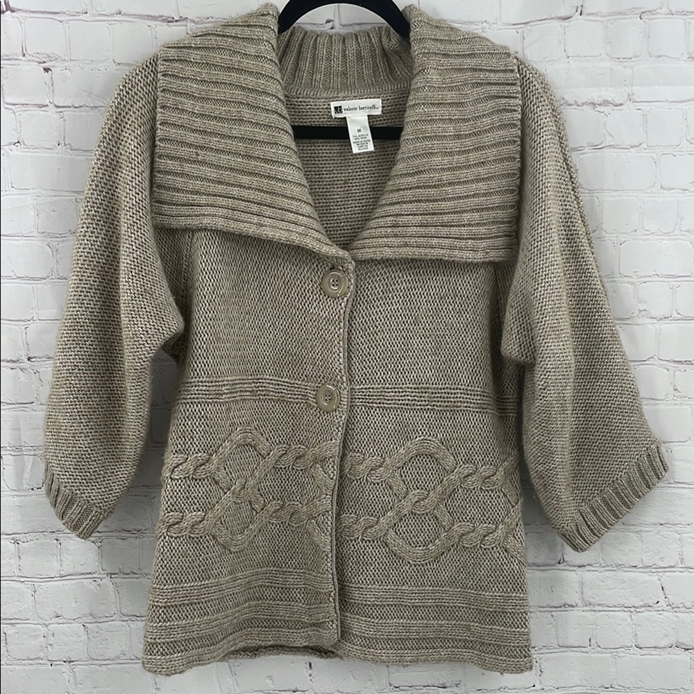 Beige Women's Sweater with Shawl Collar Gorgeous Medium 25% Wool Valerie